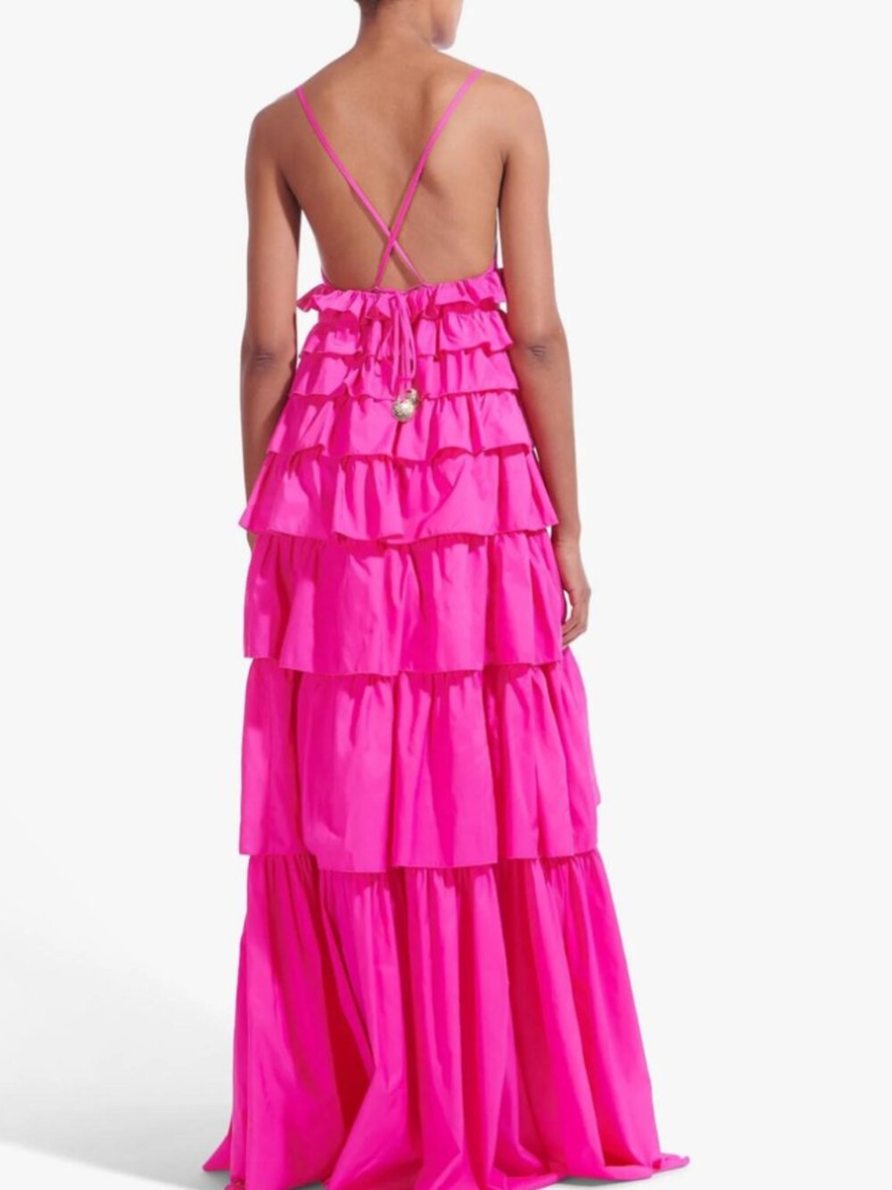 STAUD Rylie Dress - Bougainvillea Pink Maxi Tiered Long - Picture 4 of 6